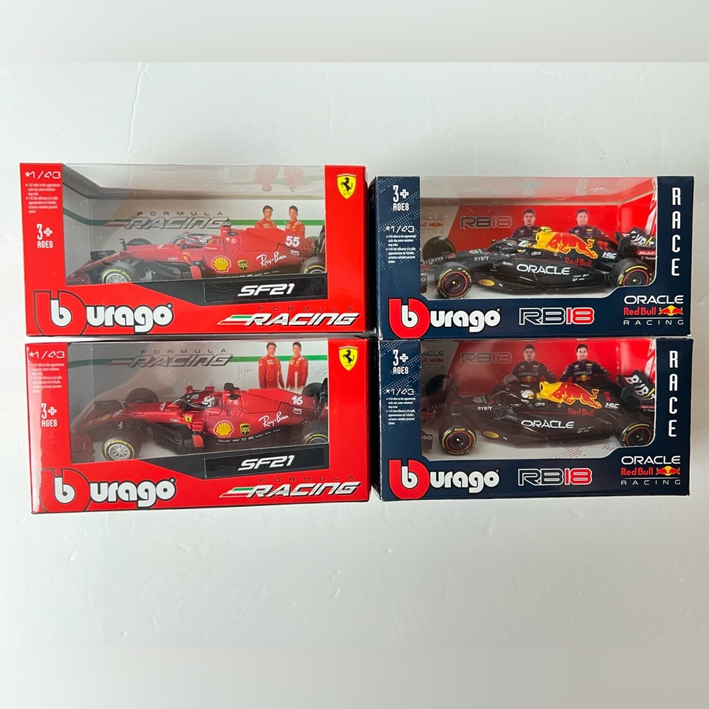 F1 VERSTAPPEN PEREZ LECRERC SAINZ Red Bull RB18 & Ferrari SF21 Lot Of 4 Car 1/43